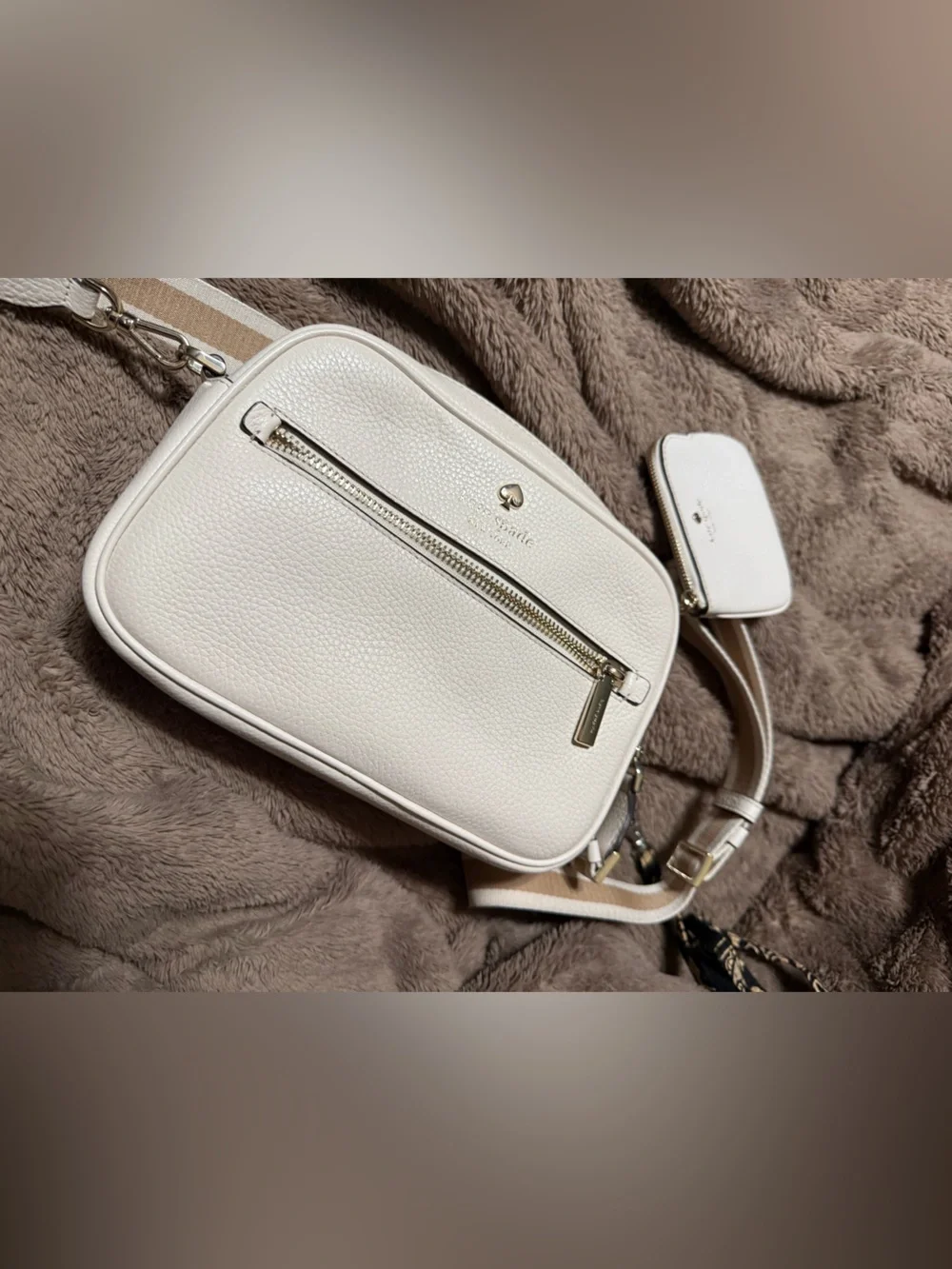kate spade Cream Pebbled Leather Crossbody with Coin Pouch